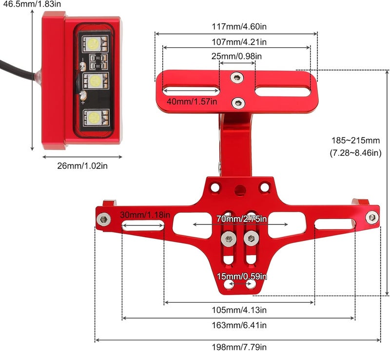Windance Motorcycle License Plate Bracket,Universal Adjustable Fender Eliminator Kit, CNC Aluminum Tail Tidy holder with LED light (Red) - Image 5